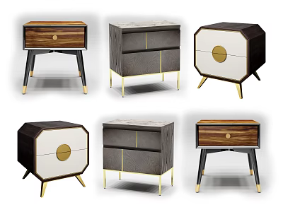 Modern Bedside Tables With Different Styles Metal Legs Wooden And Marble Panels 3d model