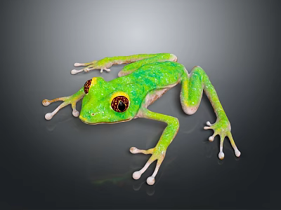 Artisan Crafted Lifelike Green Frog With Vibrant Red Eyes And Detailed Limbs 3d model