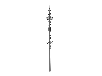 Industrial Equipment Pole Structure With Multiple Rings And Mounting Components 3d model