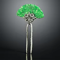 Elegant Green Fan Shaped Hairpin Jewelry With Silver Floral Accents And Intricate Design
