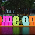 Scenic Outdoor Landscape Seats with Colorful Letter Shaped Design in Park