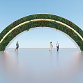 Modern Arc Shaped Archway Covered In Greenery With Lighting And People