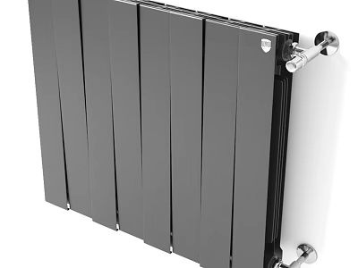 Modern Black Steel Radiator With Sleek Panels And Chrome Wall Mounted Fittings 3d model