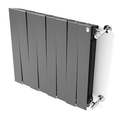 Modern Black Steel Radiator With Sleek Panels And Chrome Wall Mounted Fittings 3d model