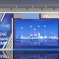 Finance Summit Event Display Wall with IFENG Logo City Skyline and Wireless Connection Icons