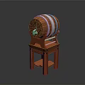 Wooden Barrel Furniture with Stand and Striped Design on Support Structure