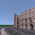 Round Amphitheater Structure With Radial Roads On Green Ground And Blue Sky