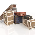 Vintage Assorted Suitcases And Storage Trunks Stacked With Wooden Leather Crates