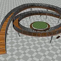 Spiral Road Facility With Wooden Pathway Metal Railings And Central Green Area