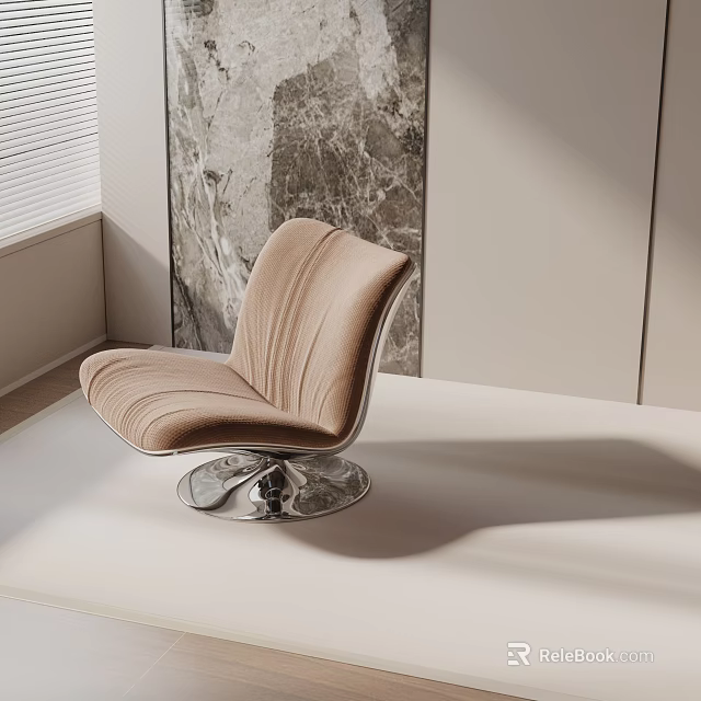 Beige Curved Leisure Chair With Metallic Base In Modern Minimalist Living Space 3d model 