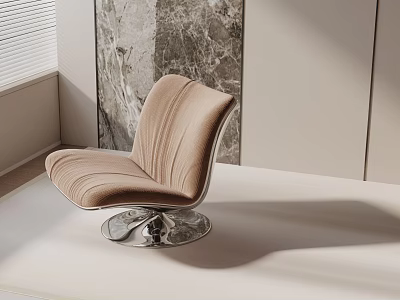 Beige Curved Leisure Chair With Metallic Base In Modern Minimalist Living Space 3d model