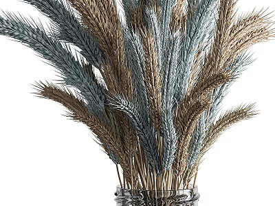 Decorative Glass Jar Vase With Blue And Brown Wheat Ears Arrangement 3d model