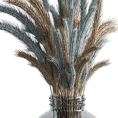 Decorative Glass Jar Vase With Blue And Brown Wheat Ears Arrangement 3d model