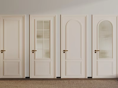 White Swing Doors With Various Designs Glass Panels And Golden Handles 3d model