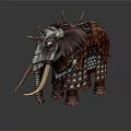 Mythical Elephant Wearing Intricate Metal Armor With Spikes And Scaled Decorations