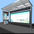 Modern Bus Station Shelter With Large Billboard Information Screen And Advertising Light Box