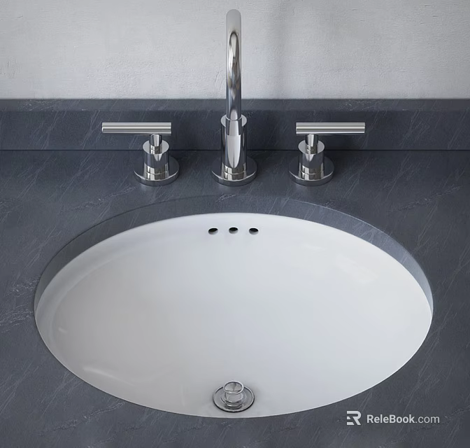 Modern White Oval Shaped Washbasin With Chrome Faucet And Dark Countertop 3d model 