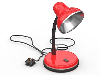 Red Desk Lamp With Flexible Black Arm And Silver Shade On Red Base 3d model