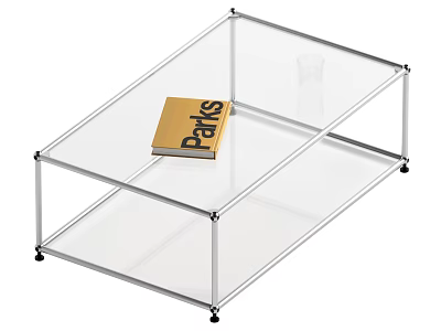 Modern Coffee Table with Transparent Glass Top Metal Frame and Parks Book on Surface 3d model