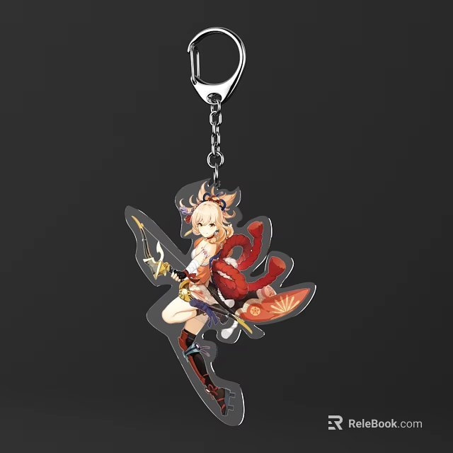 Anime Character Acrylic Keychain With Weapon Scarf And Decorative Design Elements 3d model 