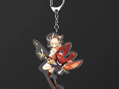 Anime Character Acrylic Keychain With Weapon Scarf And Decorative Design Elements 3d model