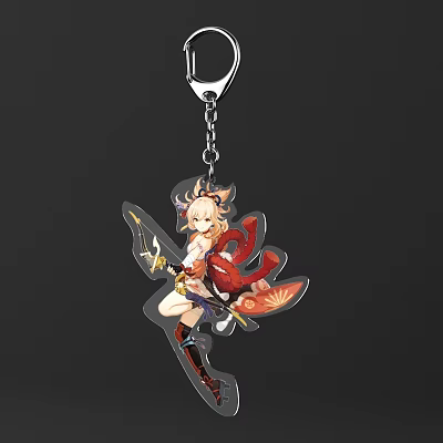 Anime Character Acrylic Keychain With Weapon Scarf And Decorative Design Elements 3d model