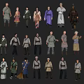 Multiple Ancient Character Models In Diverse Traditional Costumes And Various Poses 3d model
