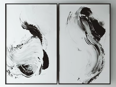 Two Panel Black And White Abstract Paintings For Modern Home Decor 3d model