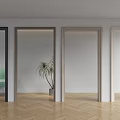 Sleek Door Frame Lines In Modern Interior With Herringbone Wood Floor And Light Walls