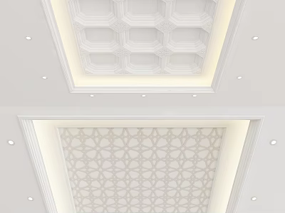 Geometric And Decorative Pattern Ceiling Design With Recessed Lights And White Frames 3d model