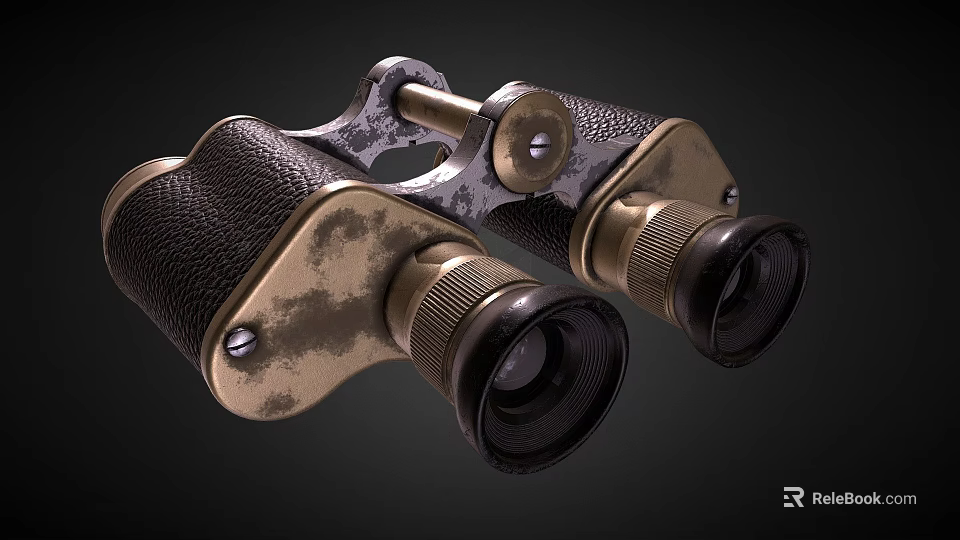 Vintage Military Weapon Binoculars With Leather Grip And Brass Components Design 3d model 
