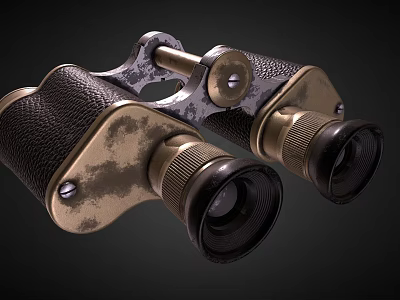 Vintage Military Weapon Binoculars With Leather Grip And Brass Components Design 3d model