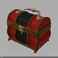 Red And Black Clothing Storage Trunk With Wooden Handle And Clasp