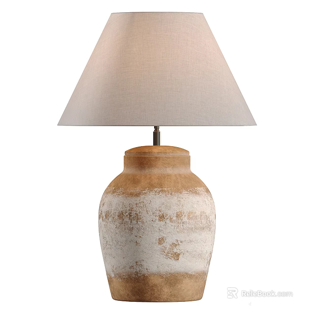 Rustic Table Lamp With Light Linen Shade And Distressed Ceramic Base 3d model 