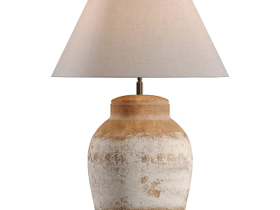 Rustic Table Lamp With Light Linen Shade And Distressed Ceramic Base 3d model