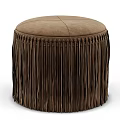 Stylish Brown Fringed Ottoman With Suede Upholstery And Gray Accent Pieces