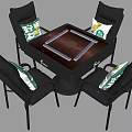 Modern Square Mahjong Table and Chair Set With Black Chairs Green White Cushions