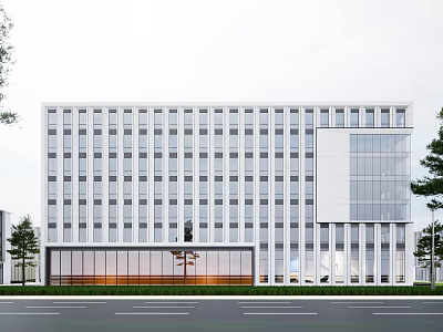Modern Industrial Factory Building With Large Glass Windows Multi Story Structure And White Exterior 3d model