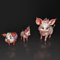 Cute Pink Pig Figurines In Different Sizes With Adorable Expressions And Shiny Finish