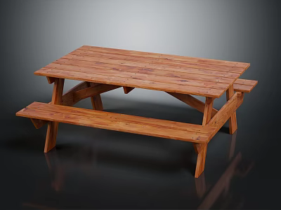 Wooden Outdoor Picnic Table With Slatted Top And Attached Benches For Garden Use 3d model