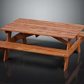 Wooden Outdoor Picnic Table With Slatted Top And Attached Benches For Garden Use