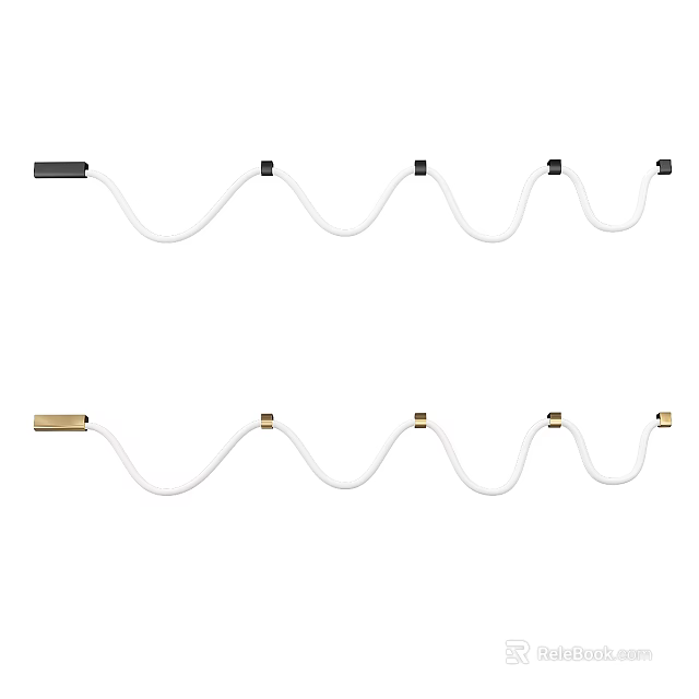 Modern Curved Wave Shape Chandeliers With White Cord And Black Gold Accents 3d model 