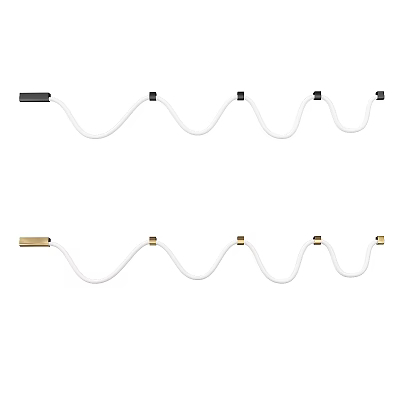 Modern Curved Wave Shape Chandeliers With White Cord And Black Gold Accents 3d model