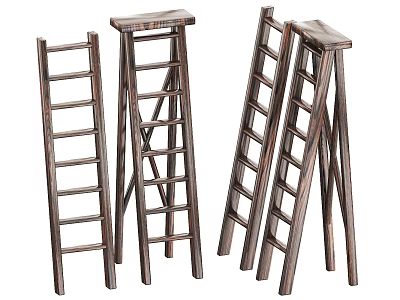 Four Rustic Wooden Ladders With Various Designs For Decorative Use 3d model