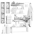 Organized Bathroom Shelves With Daily Washing Essentials Towels Hairdryer Mirror And Plants