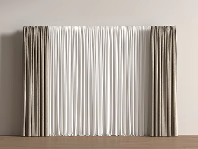 Elegant Two Tone Curtains With Beige Side Panels And White Central Flowy Fabric Interior 3d model