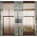 Luxurious Public Facilities Elevator Design Featuring Golden Doors And Marble Wall Panels 3d model