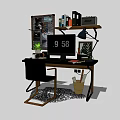 Home Office Desk Setup With Computer Monitor Desk Lamp Books Plant And Black Chair