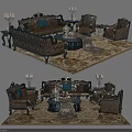Luxurious Sofa And Coffee Table Combination With Ornate Details And Soft Cushions On Patterned Rug
