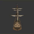 Detailed Wooden Sailing Ship Model With Multiple Masts Colorful Flags And Intricate Hull